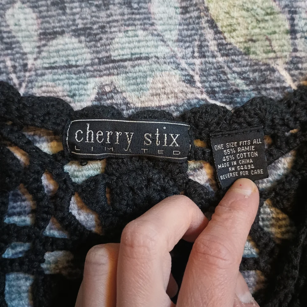 Vintage Cherry Stix Womens Crochet Button Vest OS/ S-M  Black 90s Fairy Grunge - Picture 8 of 11